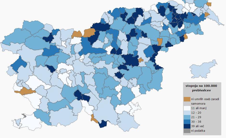 Samomori po občinah | Avtor: NIJZ