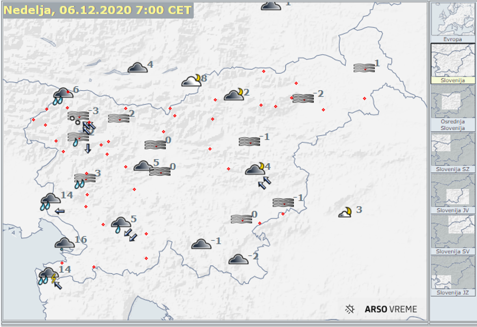 Vreme 6. 12. 2020 | Avtor: Arso/meteo.si