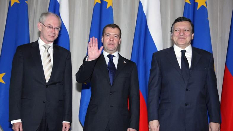 Predsednik Evropskega sveta Herman Van Rompuy, ruski predsednik Dmitrij Medvedev