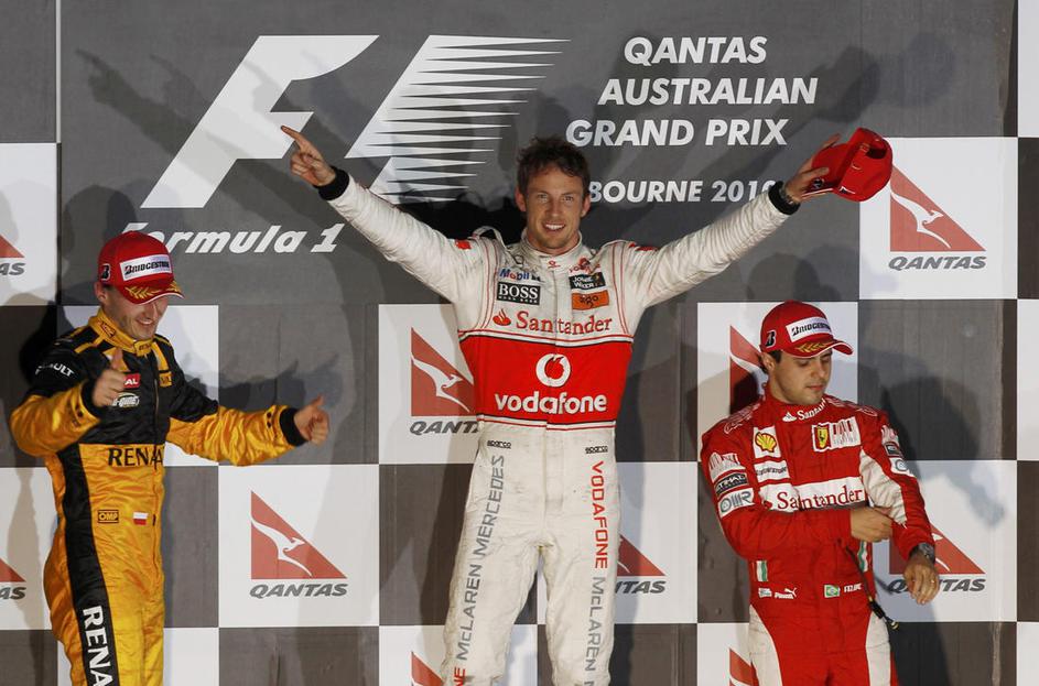 VN Avstralije zmaga Jenson Button McLaren 2010 Kubica drugi tretji Massa