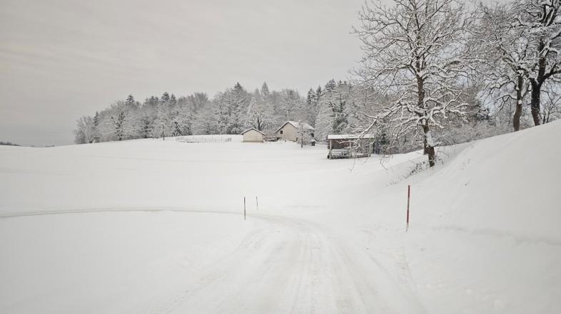 Sneg, zasnežena cesta, Dolenjska