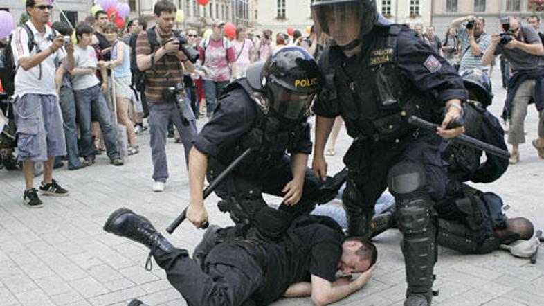 Policija je med parado gejev in lezbijk, ki si mirno opozarjali na kršenje njiho