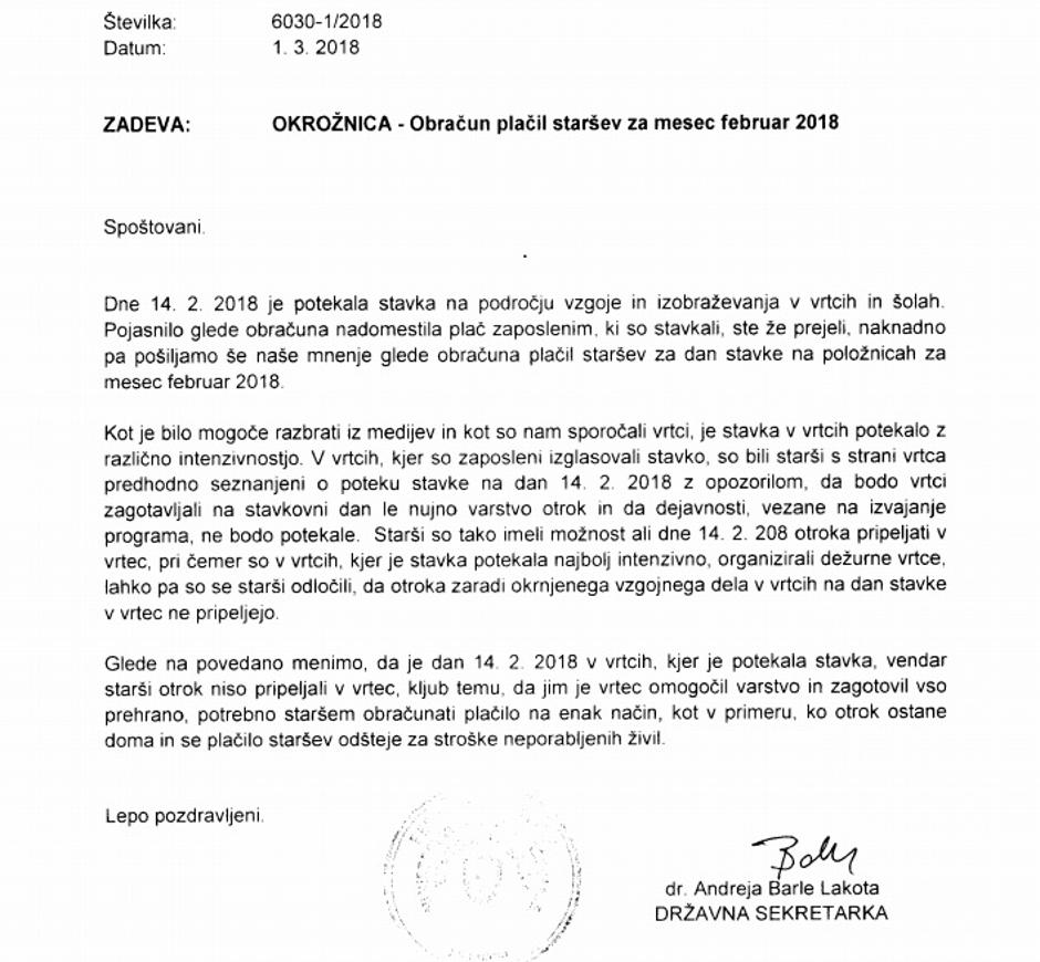 Okrožnica MIZŠ | Avtor: 