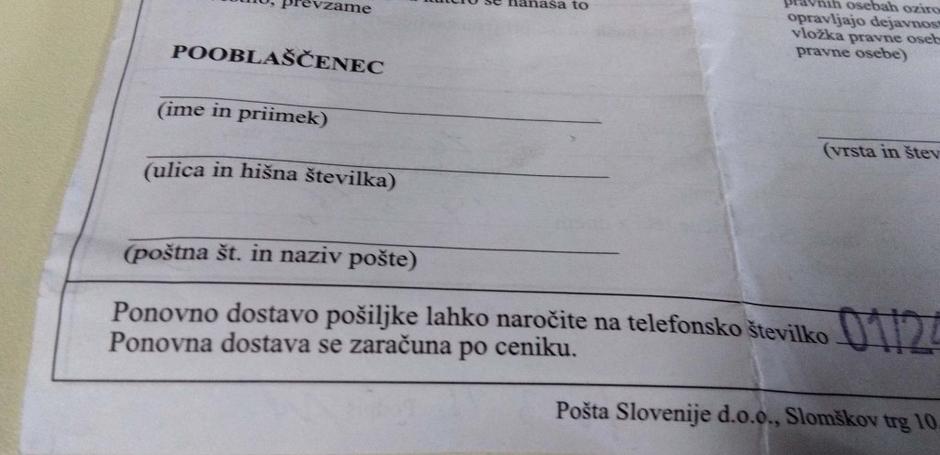 Obvestilo o priporočenem pismu | Avtor: zurnal24.si