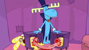 Butasti los Lumpy je med čarovniškim trikom na pol prerezal rumenega zajčka z im