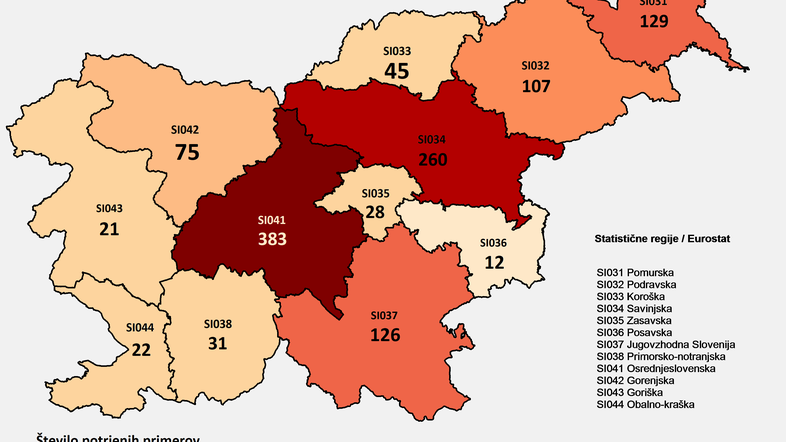 Covid-19 po regijah, 15. 4. 2020