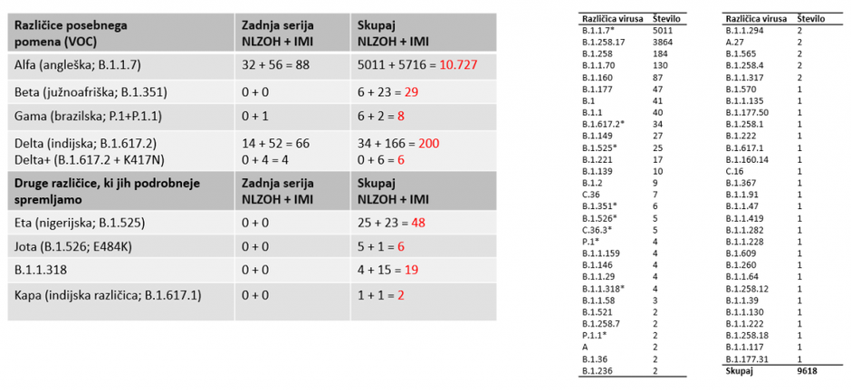 podatki različice virus covid-19 | Avtor: NLZOH