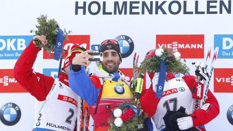 Emil Hegle Svendsen Ole Einar Bjoerndalen Martin Fourcade SP v biatlonu zasledov