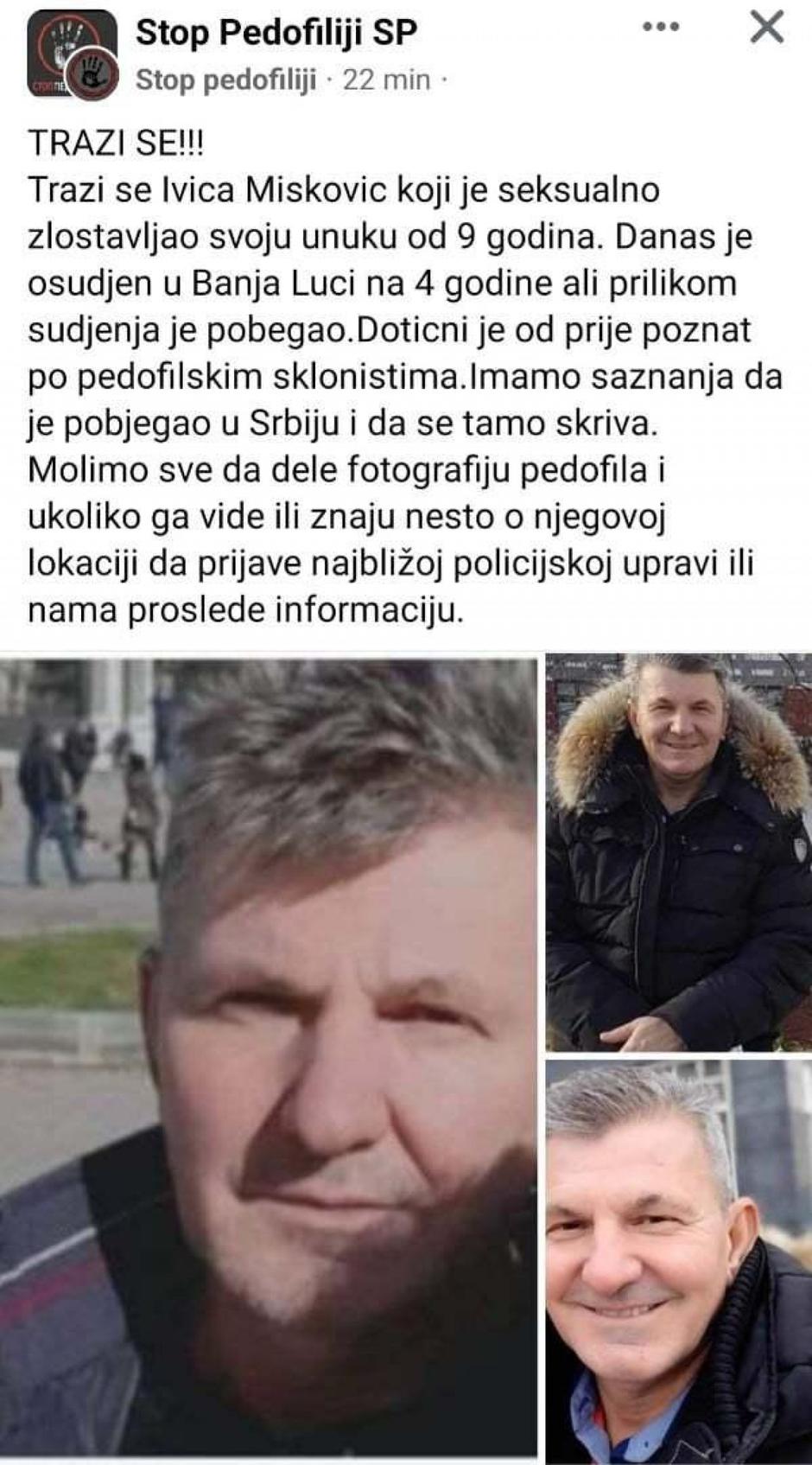 Pedofil na begu | Avtor: Facebook