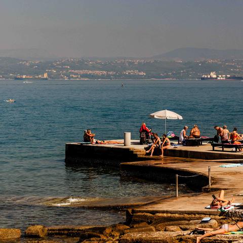 obala, morje, kopalci, plaža