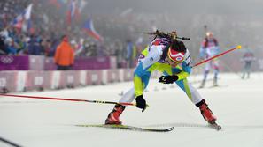 sport 17.02.14. Teja Gregorin, biatlonka, Teja Gregorin of Slovenia crosses the 