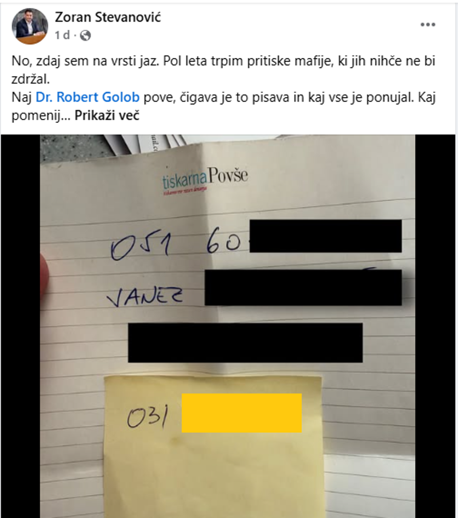 Objava Stevanovića | Avtor: facebook