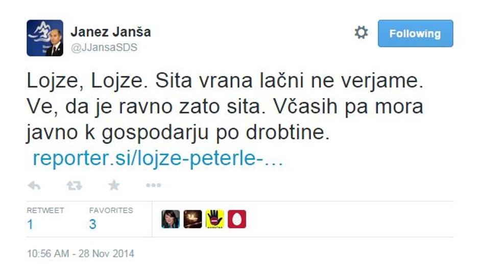 Janšev tvit | Avtor: Reševalni pas/Twitter