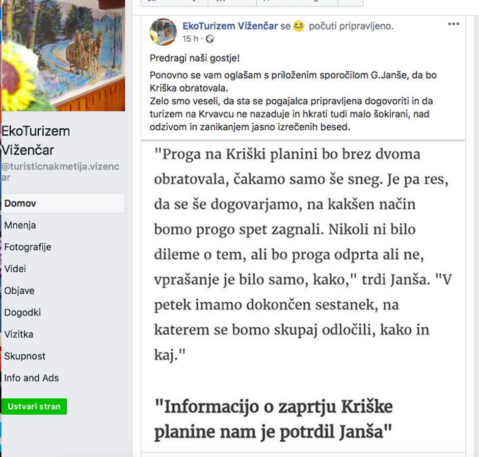 Objava EkoTurizem Viženčar | Avtor: Žurnal24 