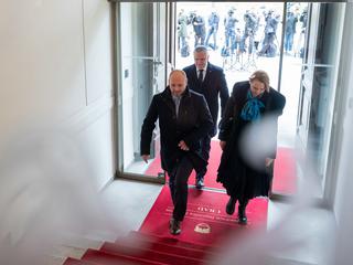 Jernej Vrtovec Tina Bregant Marko Lotrič predsedniki parlamentarnih strank pri predsednici Nataši Pirc Musar