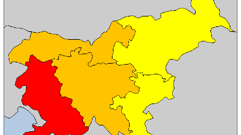 Najhuje je bilo na zahodu in v osrednji Sloveniji. (Foto: Meteoalarm)