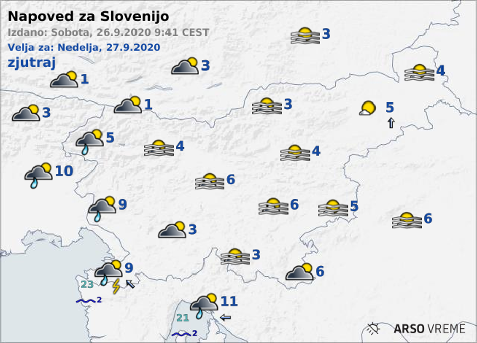 Vremenska napoved za 27. 9. 2020 | Avtor: 