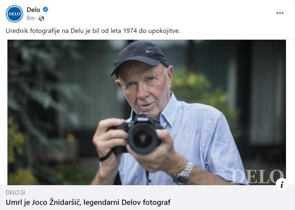 Objava o smrti Joca Žnidaršiča | Avtor: zajem zaslona