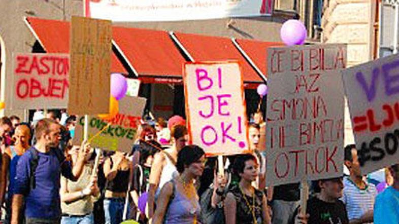 Po končanem uradnem delu parade ponosa so neznanci v nočnih urah na različnih lo