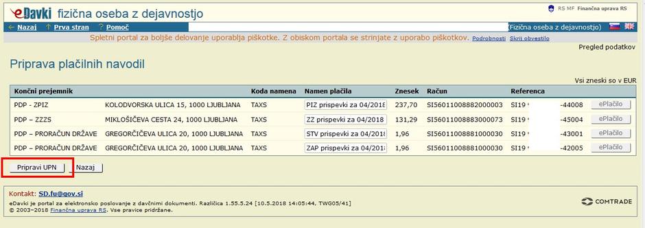 Generiranje UPN naloga v eDavkih | Avtor: slika zaslona