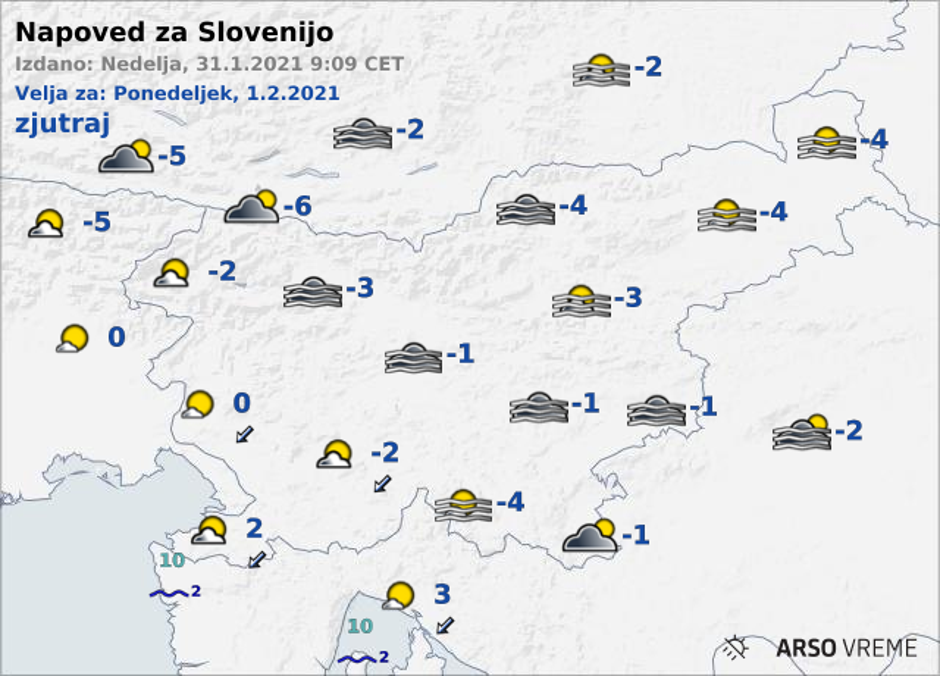 Vreme 1. 2. 2021 | Avtor: Arso/meteo.si