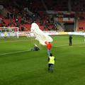 Padalec je med polčasom (nepovabljen) pristal na igrišču Slavie.
