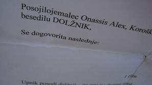 Kopijo notarsko overjene pogodbe o posojilu hranimo v uredništvu. (Foto: Aleksan