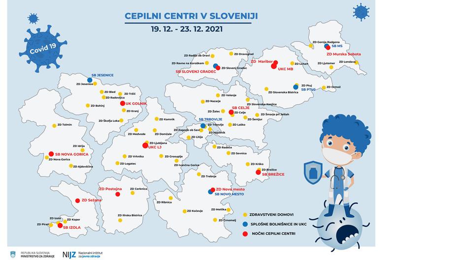 Cepilni centri po Sloveniji | Avtor: Vlada RS, twitter