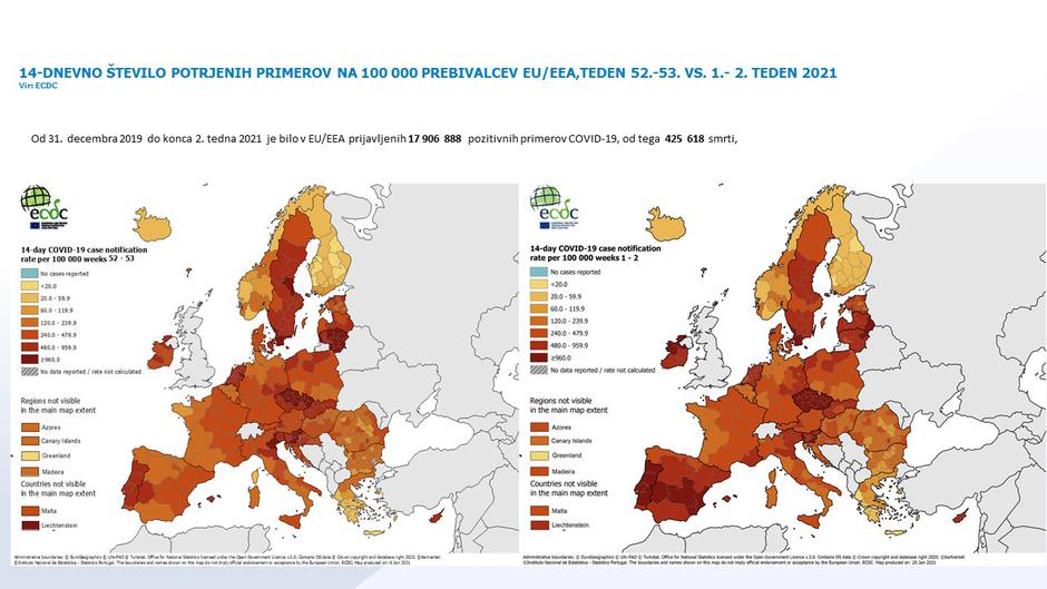 Število potrjenih v Evropi | Avtor: Vlada RS