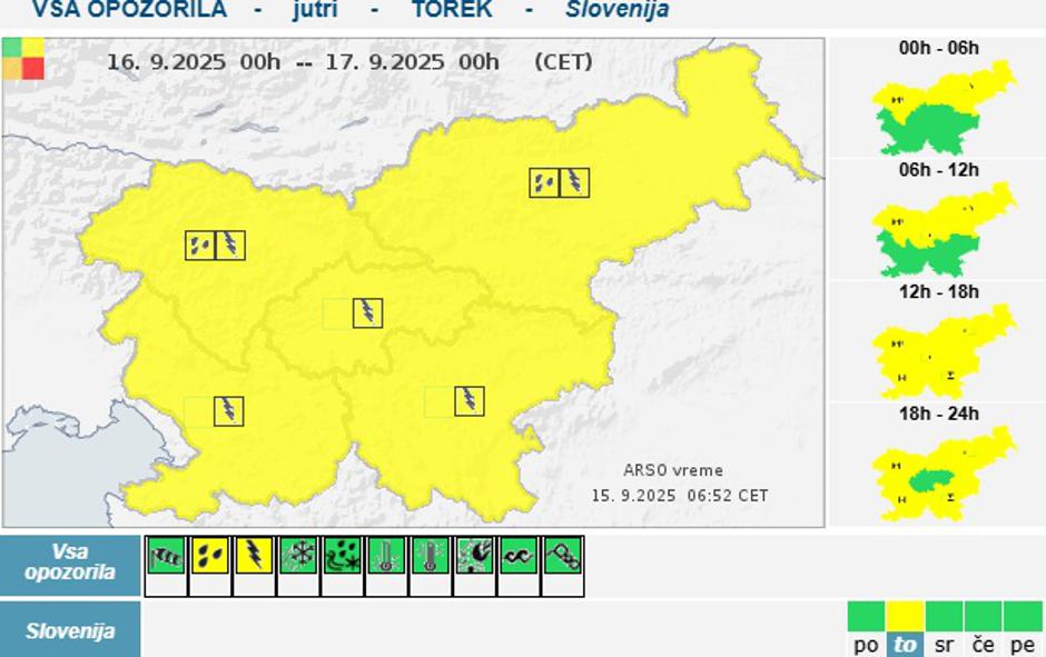 rumeno opozorilo nevihte padavine | Avtor: Arso 