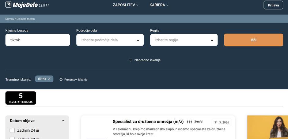Mojedelo.com oglasi za TikTok | Avtor: Zajem zaslona