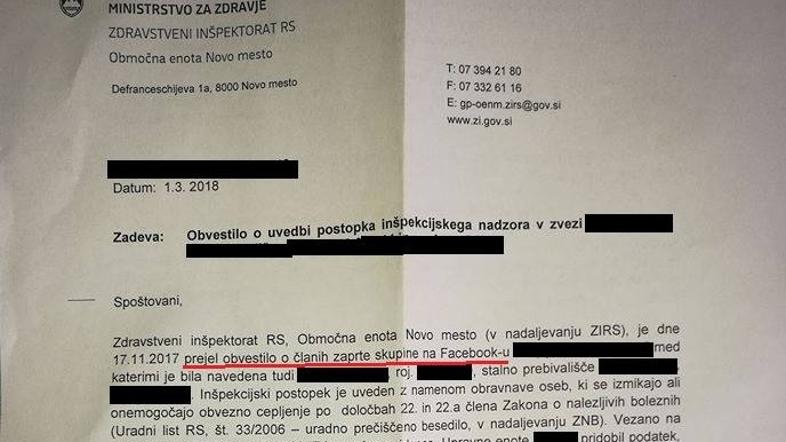 Obvestilo o inšpekcijskem postopku