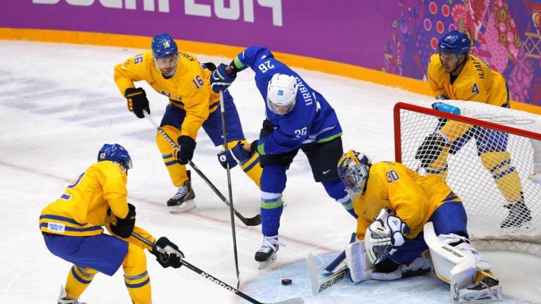 Urbas Landeskog Lundqvist Slovenija Švedska četrtfinale Soči olimpijske igre