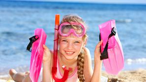 plavanje, plaža, deklica