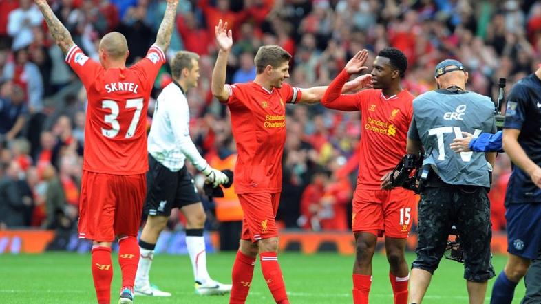 Gerrard Sturridge Škrtel Liverpool Manchester United Premier League Anglija liga