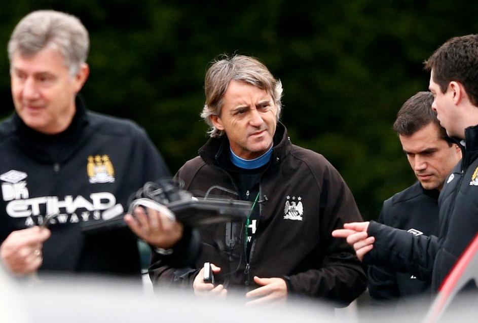 Mancini trener pomočniki Manchester City trening Carrington