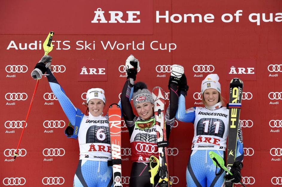 Shiffrin Pietilae-Holmner Swenn-Larssonženski slalom Are