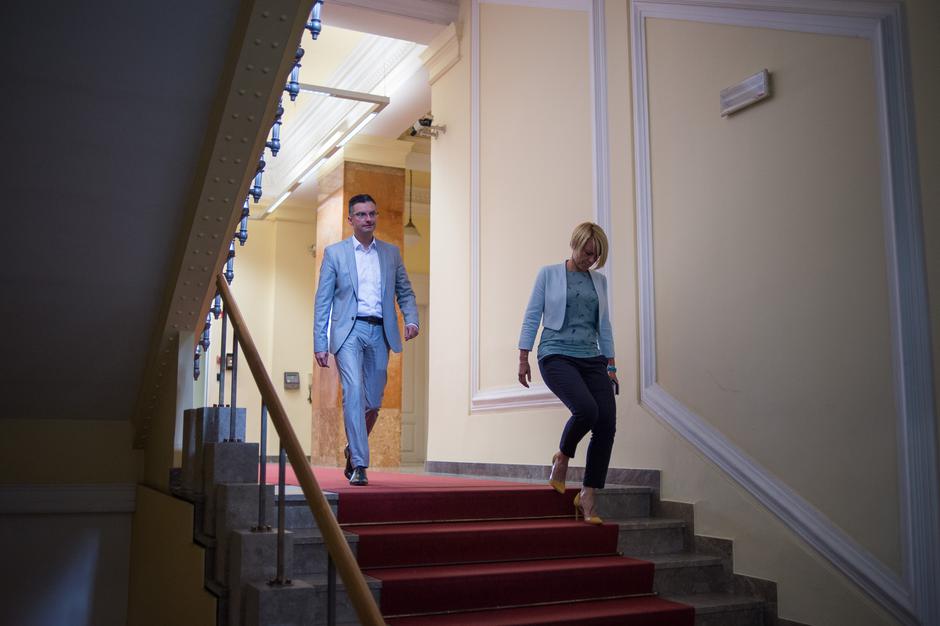 Marjan Šarec po sestanku predsednikov strank LMŠ, SD, SMC, SAB in DeSUS | Avtor: Anže Petkovšek