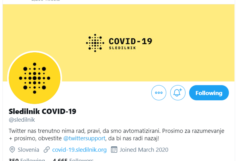 covid sledilnik blokada twitter | Avtor: zajem zaslona