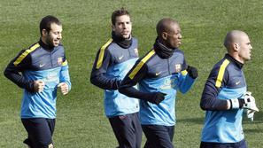 Abidal Valdes Mascherano Alba Barcelona Espanyol odprti trening derbi