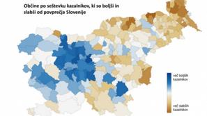 Občine po seštevku kazalnikov, ki so boljši in slabši od povprečja