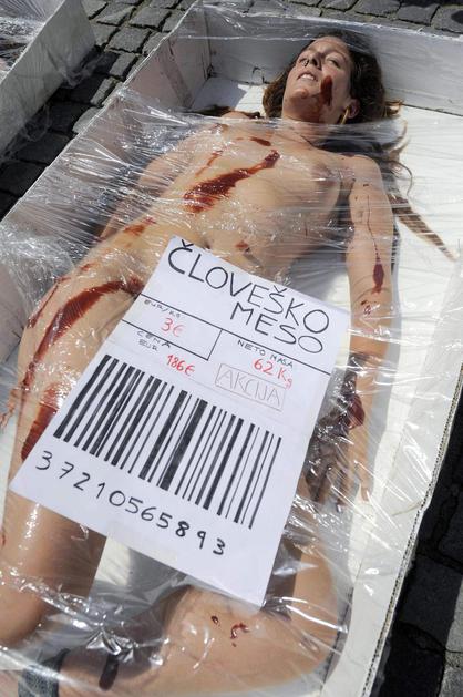 protest, živali, meso, meso je umor, človeško meso