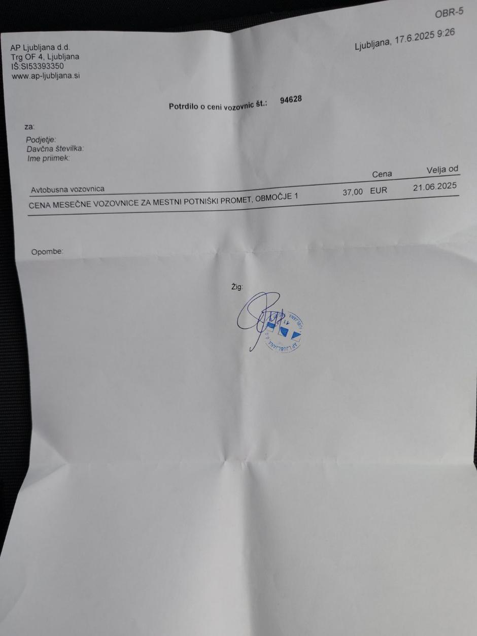 potrdilo o izdaji vozovnice | Avtor: Bralec