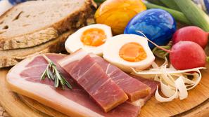 velikonočni zajtrk, pirhi, jajčka, šunka