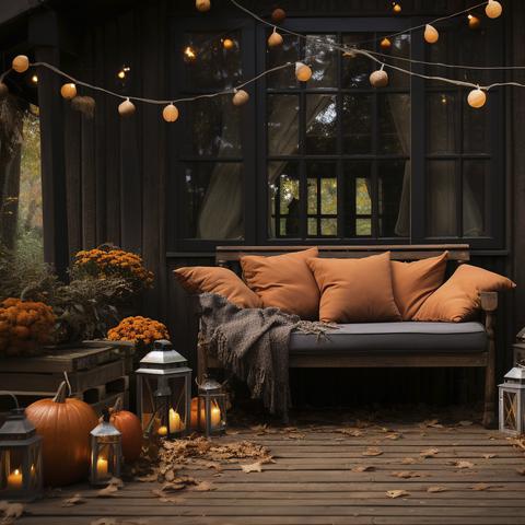 Vrt, hiša, terasa, jesen