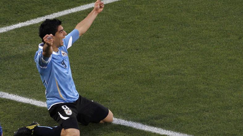 Urugvaj je s pomočjo "Božje roke" Luisa Suareza izločil Gano. (Foto: Reuters)