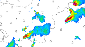 Radarska slika padavin - Slovenija 6.7.2025 popoldnen