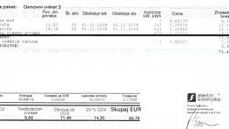 Formula: (večja + manjša tarifa) – (število dni v mesecu X 10 kilovatnih ur)