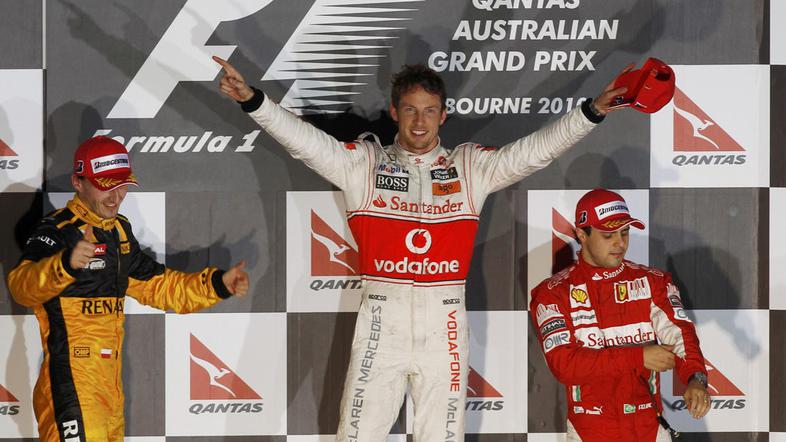 VN Avstralije zmaga Jenson Button McLaren 2010 Kubica drugi tretji Massa