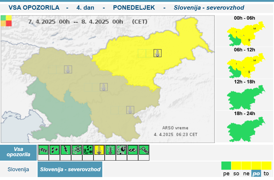 Arso, rumeno opozorilo za mraz | Avtor: Arso 